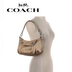COACH 2010 Heart Poppy Groovy Gold and Silver Shoulder Hobo Bag Metallic Tan EUC